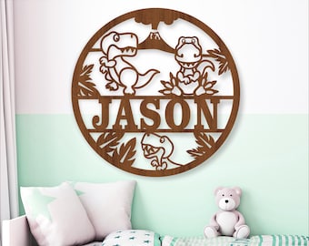 Dinosaur Name Sign: Laser Cut T-Rex Door Hanger SVG (Digital Download)