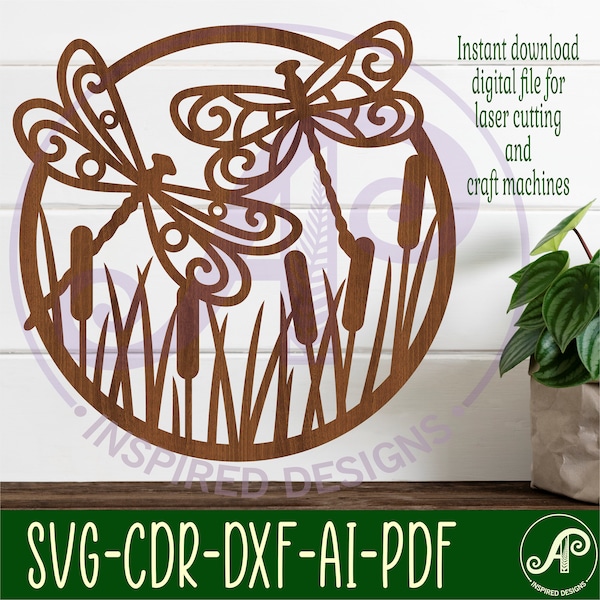 Dragonfly wall art, SVG file. vector file ai, cdr, dxf instant download digital design, laser cut, wall art nature theme