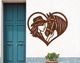 Cowgirl and horse Heart Wall Art SVG: Laser Cut Horse lovers sign (Digital Download)