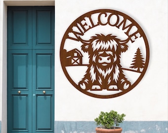 Highland Cow Welcome Sign SVG: Farmhouse Laser Cut Decor (digital download)