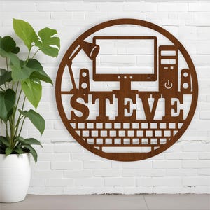Placa de parede digital para download de placa de nome de computador, placa com tema de tecnologia. Modelo de corte a laser, download instantâneo Arquivo vetorial Ai, Cdr, Dxf
