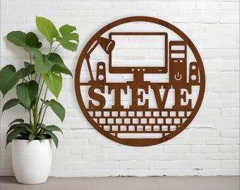 Computer Name Sign: Tech Wall Decor, Laser Cut Template (Digital Download)