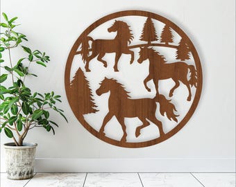 Wild Horses Wall Art: Laser Cut Sign, SVG File (Digital Download)