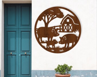 Pigs on the farm wall sign - laser cut Farmhouse decor (digital download)