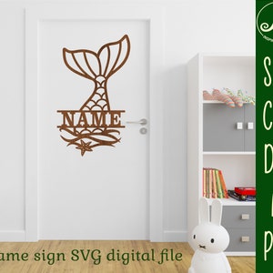 Mermaid Tail Name Sign SVG Template: Laser Cut Personalized Ocean Decor ...
