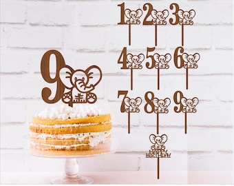Elephant Number Cake Topper SVG Bundle: Laser Cut Template (Digital Download)