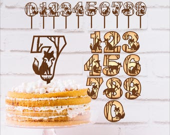 Woodland Animal Numbers and Cake Topper SVG Bundle Fox Numbers (Digital Download)
