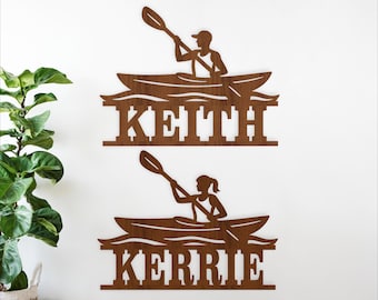 Kayaking Name Sign SVG Bundle | Male & Female Kayaker Laser Cut Personalized Decor (Digital Download)