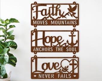 Faith Hope Love Laser Cut Wall Art SVG Bundle | Christian Inspirational Quotes  (Digital Download)