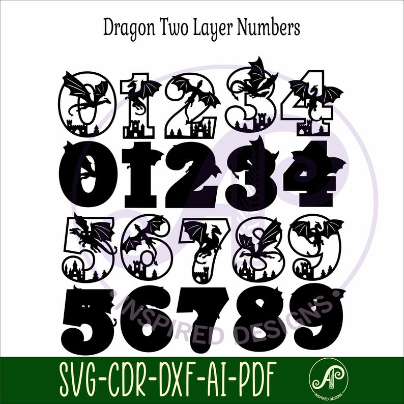 Dragon Numbers and Cake Topper SVG: Dragons Party Decor (digital ...