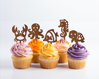 Underwater Cupcake Toppers: 6 Ocean Animal Designs (Digital Download)