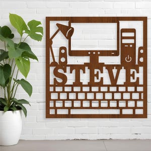 Datornamnskylt laserskuren: Anpassad väggdekoration (digital nedladdning)
