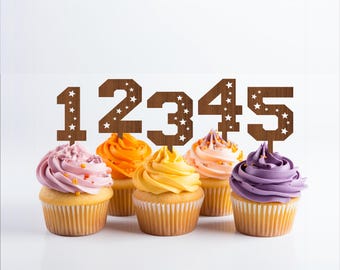 Star Number Cupcake Toppers: Laser Cut SVG Template (Digital Download)