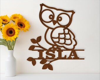 Owl Name Sign SVG _ Personalized Laser Cut Bird Wall Hanger (Digital Download)
