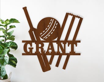 Cricket Name Sign SVG - Personalized Sport Laser Cut Template: Wall Hanger (Digital Download)