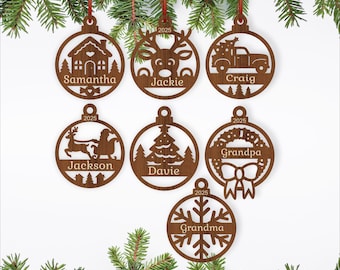 Christmas Ornament bundle SVG Laser Cut designs - Personalized Traditional decorations (Digital Download)
