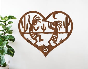 Kokopelli Desert Heart SVG | Tribal Southwest Wall Art | Laser Cut Heart Design | (Digital Download)