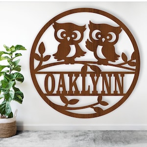 Nom de chouette signe fichier SVG découpé au laser - téléchargement numérique chouette mignon signe personnalisé pour chambre de bébé ou chambre à coucher - signe de hibou pour enfants