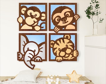 Jungle animal wall art SVG laser cut file, wall decor. Nursery decor, vector file svg, ai, cdr, dxf, pdf instant download
