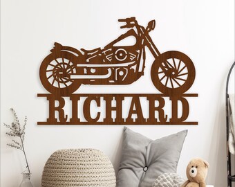 Motorcycle Name Sign Laser Cut Template: motorbike Wall Decor SVG (Digital Download)