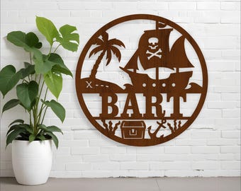 Pirate Ship Name Sign: personalized Laser Cut SVG File (Digital Download)