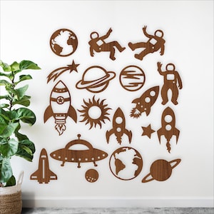 Space Cutouts SVG Set: 17 Laser geschnittene Wandformen (Digitaler Download)