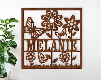 Floral Butterfly Name Sign SVG - Laser Cut Butterflies  Garden Wall Art SVG (Digital Download)