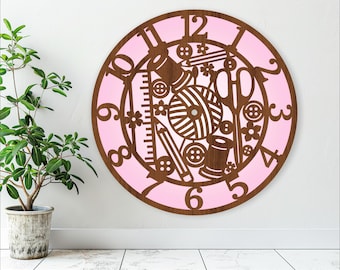 Sewing wall clock laser cut files SVG (Digital Download)
