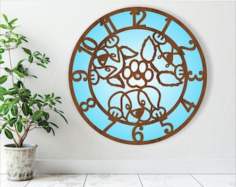 Dogs wall clock laser cut SVG files (digital download)