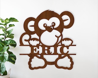 Monkey Name Sign Laser Cut - Jungle personalized Nursery Decor (Digital Download)