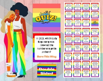 35X Pride Month LGBTQ+ Game Quiz Cards. Digital Download PDF. Party Parade  Game. Double Sided.