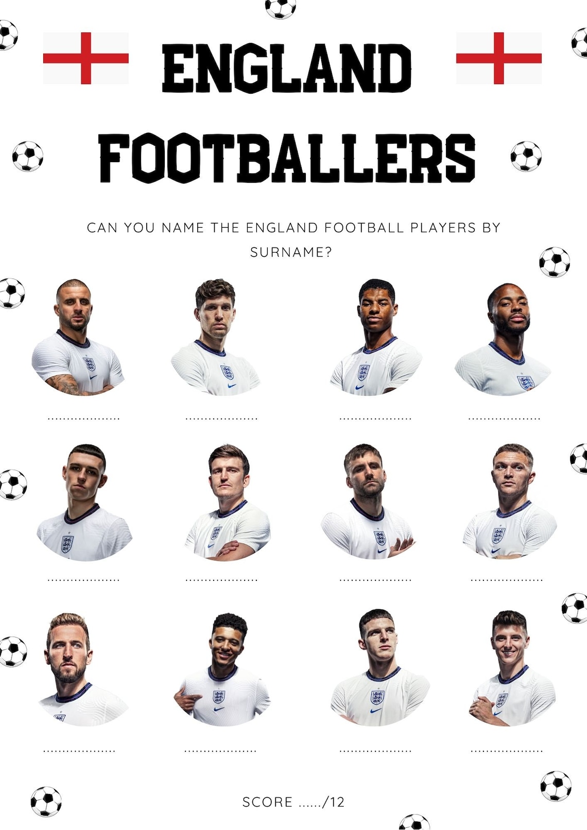 Name the England Footballer Player Game / Quiz. INSTANT Etsy