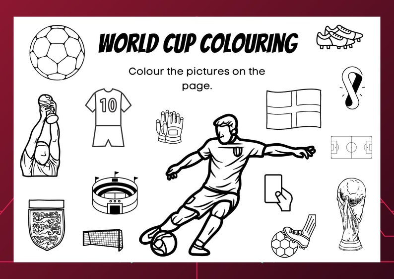 A4 football world cup colouring pag printable soccer england etsy