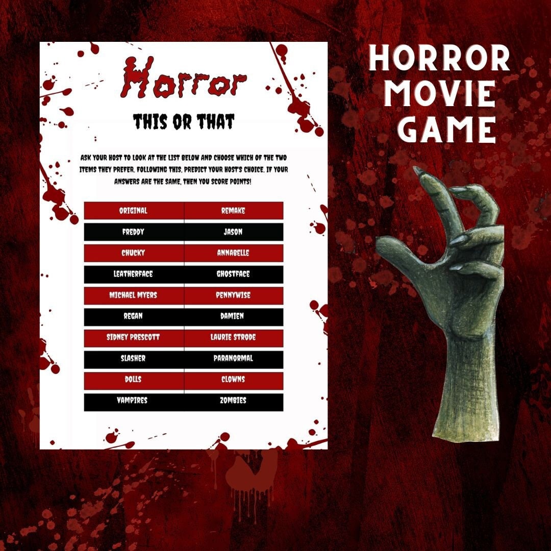 Horror Movie Quiz Game. Halloween. Character Memory Party Game. Digital  Download Friday the 13th. Scream. Pennywise. Nightmare on Elm Street