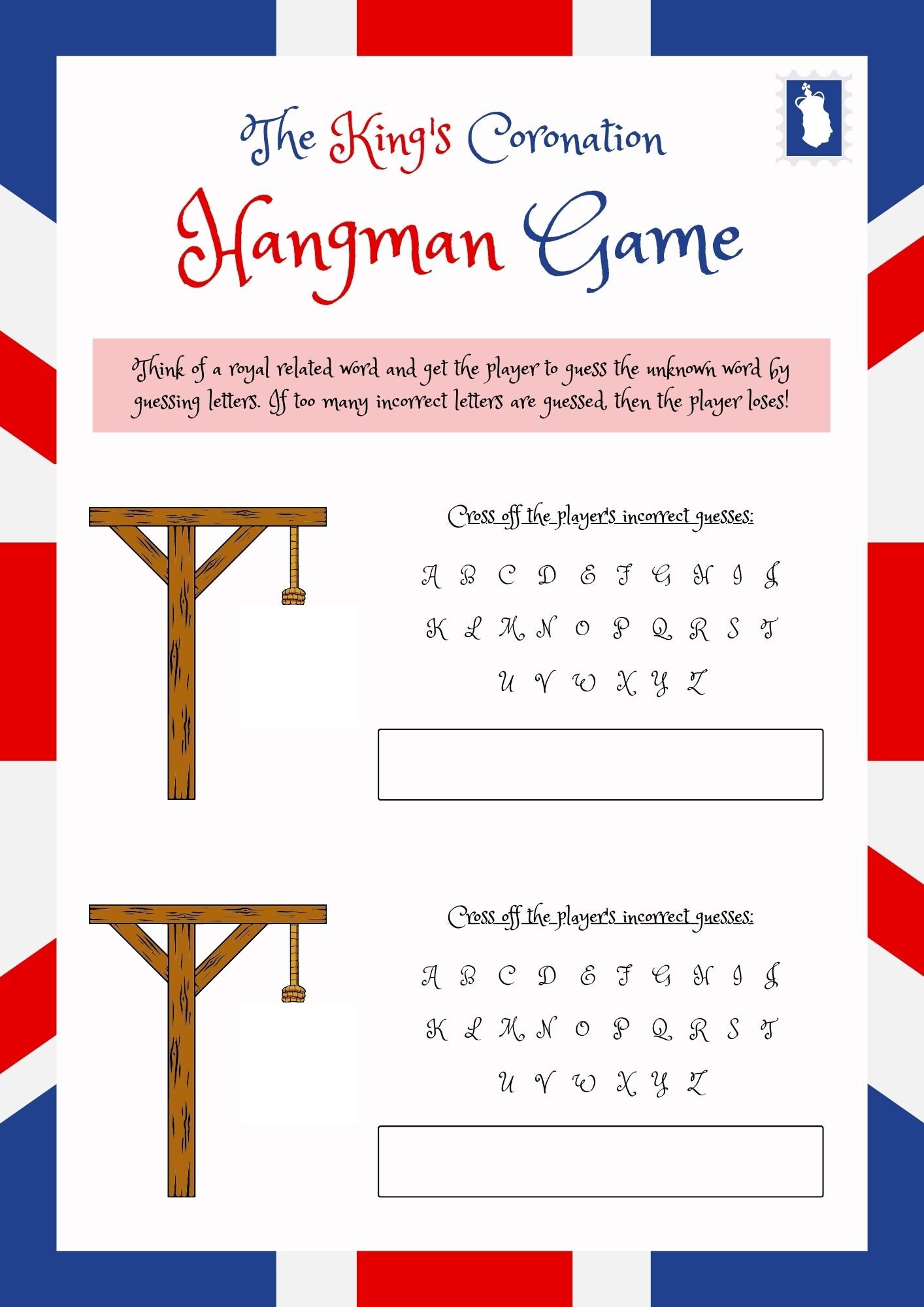 King Charles Iii's Coronation Game. Hangman. Celebration. 