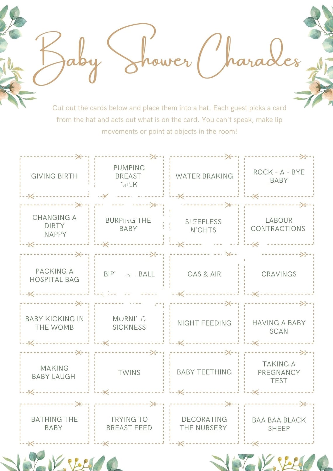 Baby Shower Fun Charades Group Game X24 Charade Cards. Instant Etsy UK