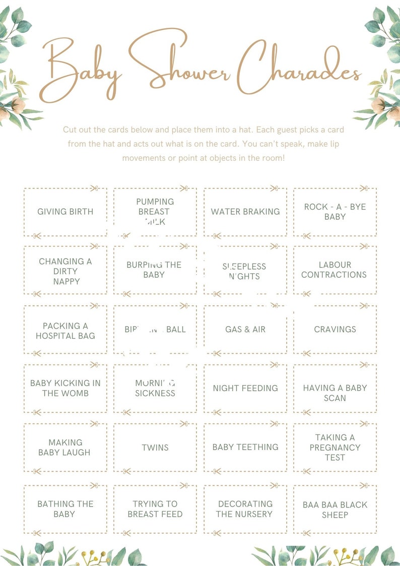 Baby Shower Fun Charades Group Game X24 Charade Cards. Instant Etsy UK