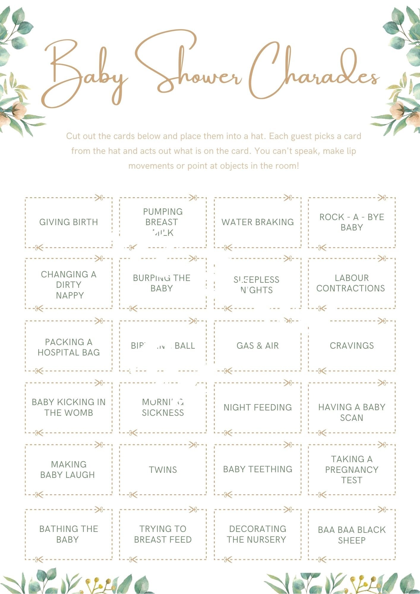 Baby Shower Fun Charades Group Game X24 Charade Cards. Instant Etsy UK