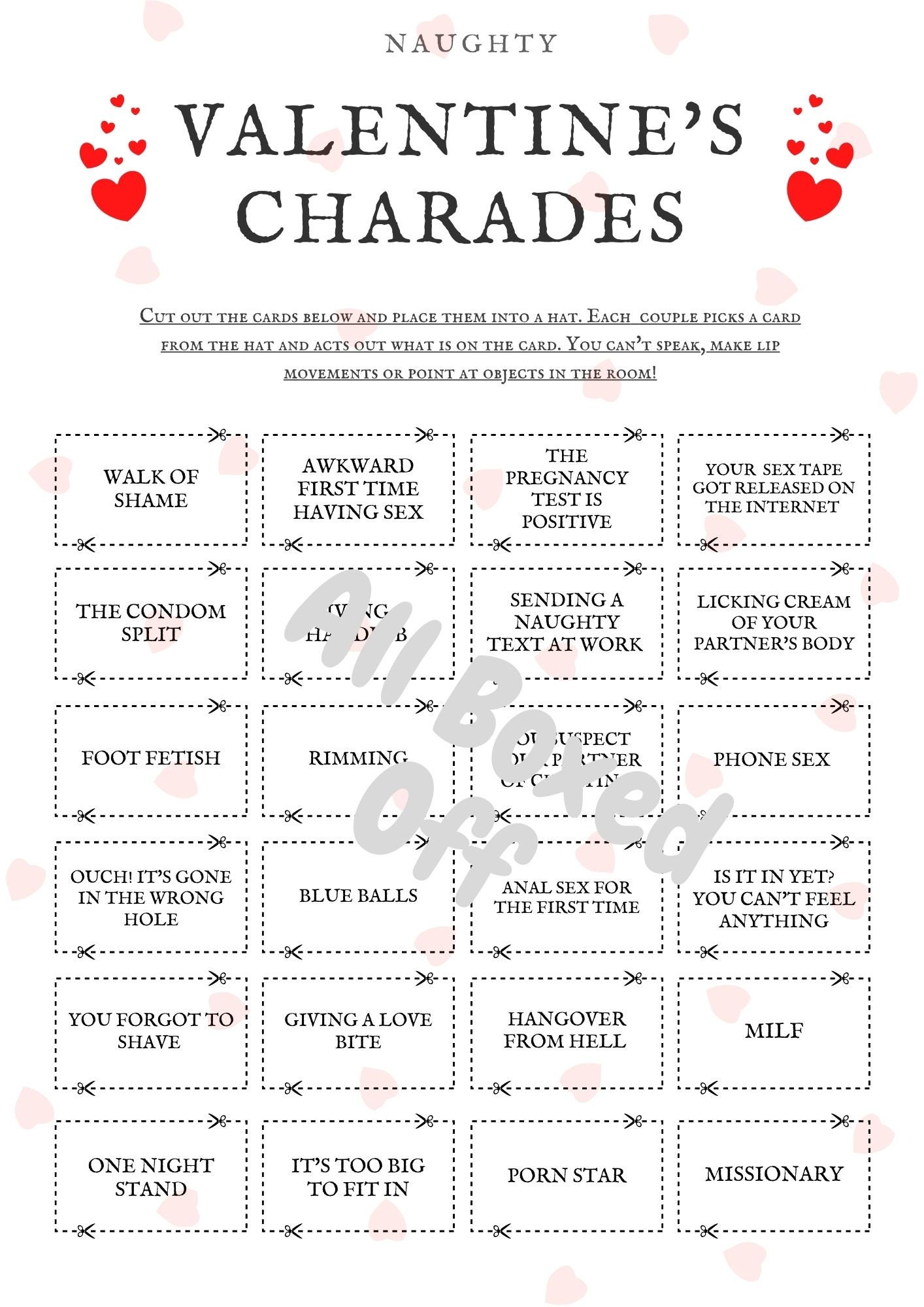 Naughty Valentine S Day Charades Game X48 Charade Cards Etsy