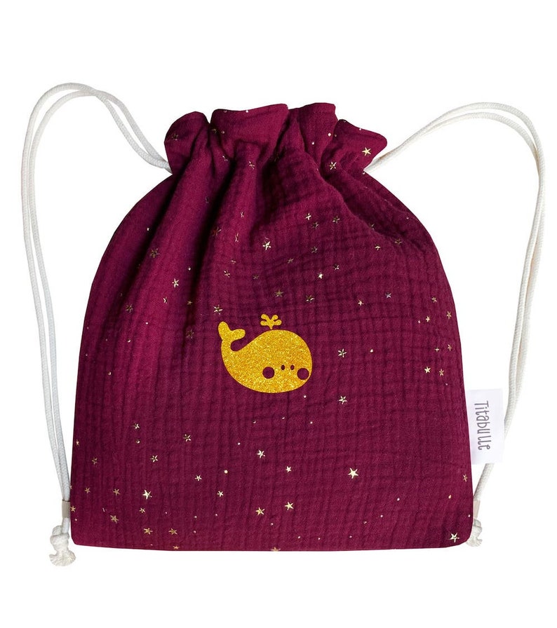 Sac à dos personnalisé en tissu double gaze de coton étoilé bordeaux Titabulle image 3