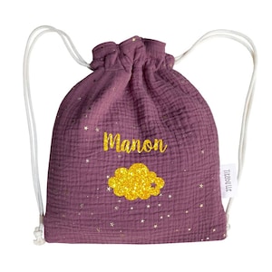 Sac à dos personnalisé en tissu double gaze de coton Oeko Tex étoilé mauve Titabulle
