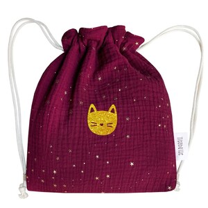 Sac à dos personnalisé en tissu double gaze de coton étoilé bordeaux Titabulle image 4