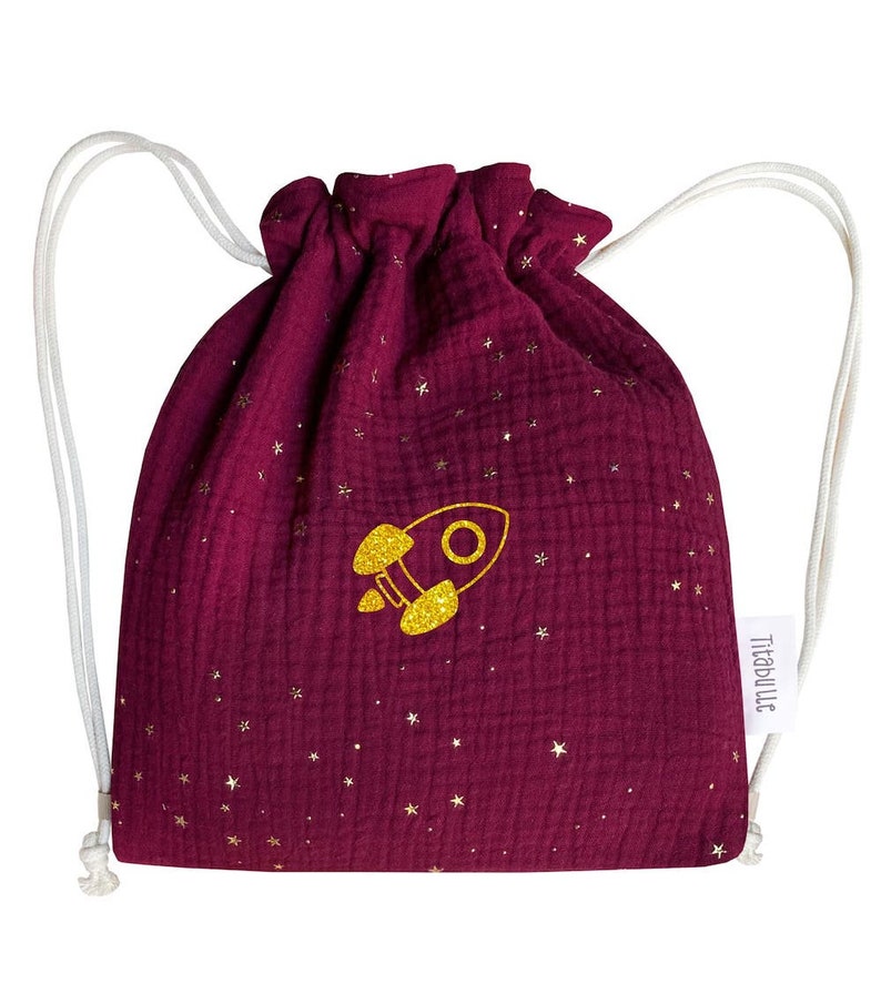 Sac à dos personnalisé en tissu double gaze de coton étoilé bordeaux Titabulle image 6