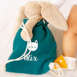 Sac à dos personnalisé en tissu double gaze de coton Oeko tex bleu canard Titabulle