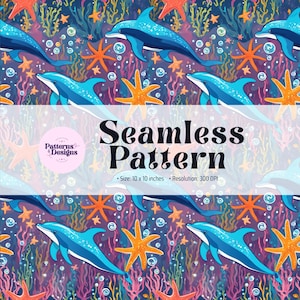 Dolphin Seamless Pattern: Underwater Digital Paper for Crafts, Commercial Use