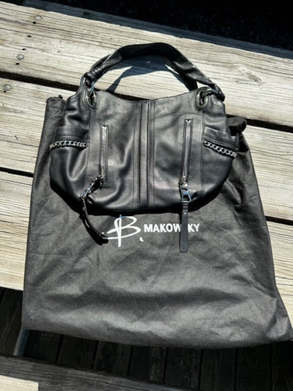 Large Black B Makowsky Bag with Silver Hardware