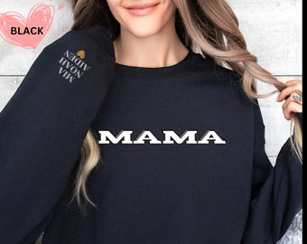 Custom Sleeve Mama Sweatshirt Personalized Retro Sweater Unisex Women Cozy Crewneck Kids Name Gift For Her Hoodie Minimalist Casual Pullover