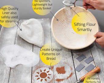 Banneton Bread Proofing Basket Set - 2 Round 9" Rattan Baskets With Linen Liners, Sourdough Proofing Bowls Kit - View #3