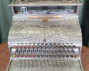 Antique National Cash Register NCR Model 110 Restored Ornate Brass/Nickel c1907