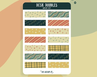 desk doodles washi sticker sheet | aesthetic stickers | matte kiss cut stickers for bujo, planners, pen pal letters, scrapbook